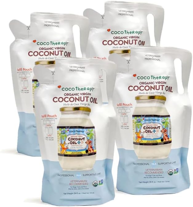 CocoTherapy USDA Organic Virgin Coconut Oil Refill Pouch, 24 Fluid Ounces, Veterinarian Recommended for Dogs, Cats and Birds�