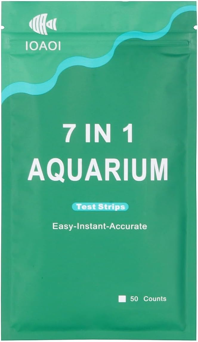 Aquarium Test Strips for Freshwater and Saltwater, 50 Pcs of 7 in 1 Test Strips, pH, Alkalinity, Nitrite, Nitrate, Chlorine, Carbonate, Hardness