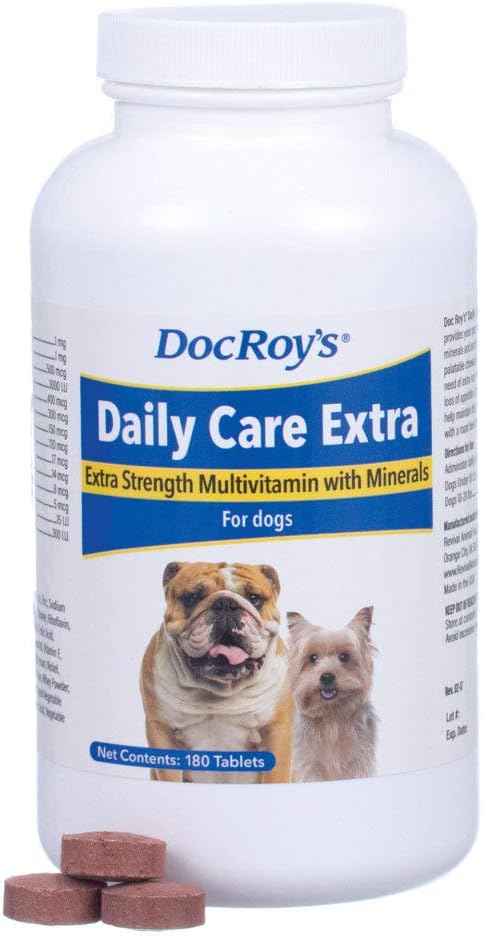 Doc Roy's Daily Care Extra Multivitamin with Minerals for Dogs- Canine Daily Health Supplement - 180ct Tablets