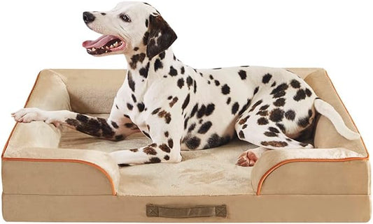 Friends Forever Orthopedic Dog Bed, Bolster Dog Bed with Memory Foam Dog Couch Sofa and Removable Washable Cover, Ally Khaki, 35x25x6.5
