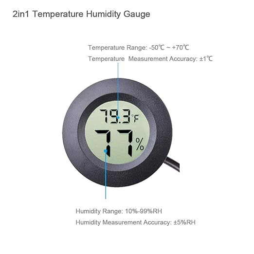 Veanic 2-Pack Mini Digital Round Hygrometer Thermometer Gauge with Probe Indoor Outdoor LCD Display Temperature Humidity Meter for Incubator Reptile Plant Terrarium Guitar Case