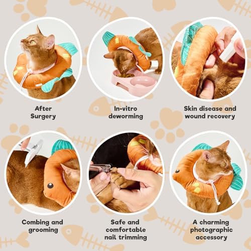 Cat Cone, Adjustable Cat Recovery Collar, Extra Soft Cat E Collar with Drawstrings, Prevent Licking and Scratching (Goldfish, Small)