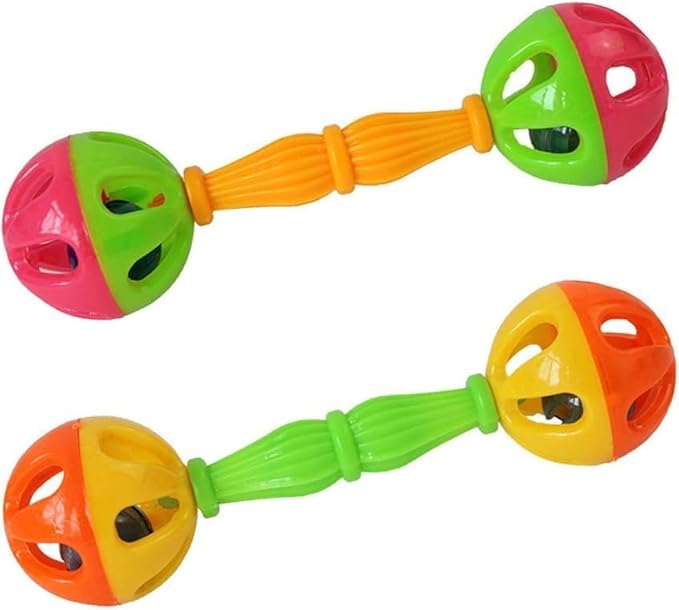 2Pcs Multi-Color Bird Parrot Toy Rattle Birds Fun Exercise Plastic Double-Headed Bell Pet Toys Dumbell Foot Toy Small and Medium Birds Foraging Foot Toy Bird Toys