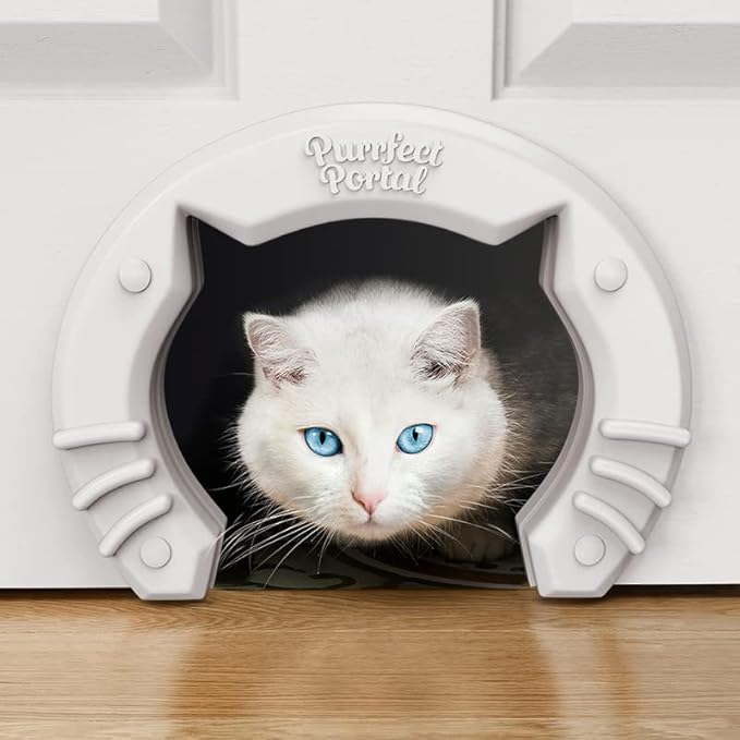 Cat Door Built In Interior Pet Door for Small, Medium, & Large Cats - Cat Doors for Interior Doors - Hole Pass Fits Indoor Hollow Core or Solid Inside Doors - Hidden Kitty Litter Box Cat Furniture