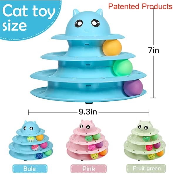 UPSKY 20 PCS Cat Toys, Cat Roller Toy 3-Level Turntable Cat Toys Balls for Indoor Cats, Kitten Toys Set with Cat Teaser Toys, Mice Toys, Spring toys, and Various Ball Toys.