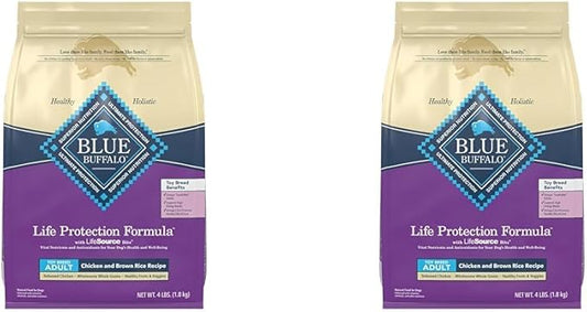 Blue Buffalo Life Protection Formula Natural Adult Toy Breed Dry Dog Food, Chicken and Brown Rice 4-lb (Pack of 2)