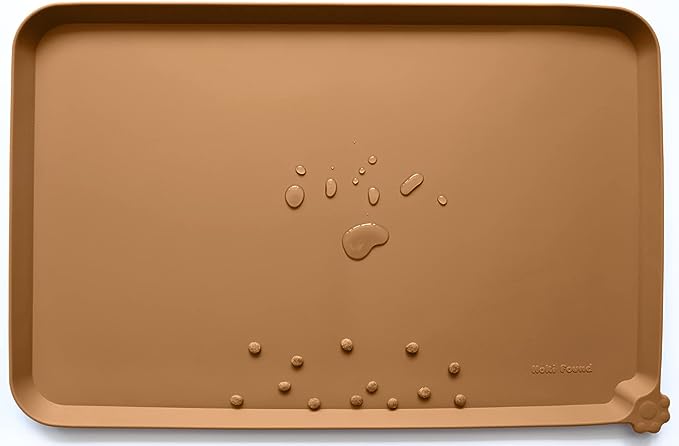 Hoki Found Large Silicone Pet Food Mats Tray - Non slip Pet Dog Cat Bowl Mats Placemat - Dog Pet Cat Feeding Mat - Waterproof Dog Cat Food Mats -Pet Water Mats for Floors - Butterscotch