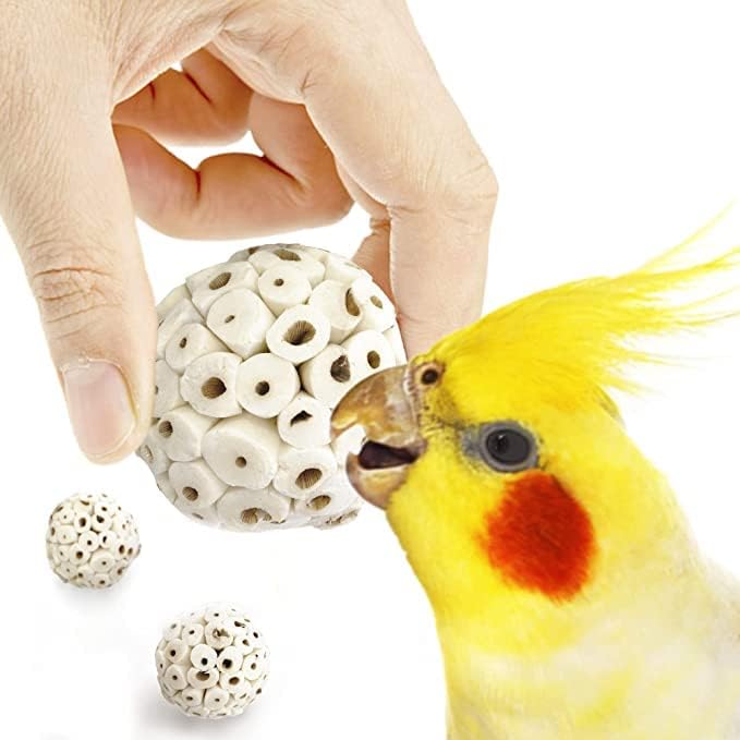 SunGrow Sola Atta Foraging Balls, 2”, White Soft Shred Parrot Chews, Bird Chewing Accessories for Conure, Budgie, Parakeet, Cockatiel, Rabbits, Hamsters, and Other Small Pets, 6 Pcs/Pack