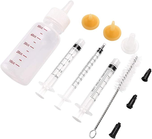 Pet Feeding Bottle and Replacement Mini Nipples with Syringes