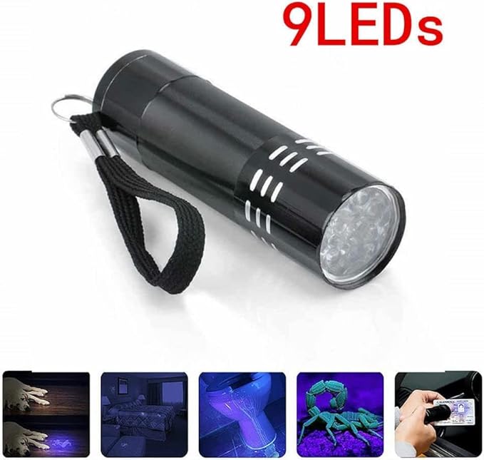 UV Flashlight Black Light, Handheld Blacklight Flashlights 9 Led 395nm Mini Light Torch Pet Urine Detector for Dog Pet Urine Stains, Dry Stains, Bed Bug, Matching with Pet Odor Eliminator