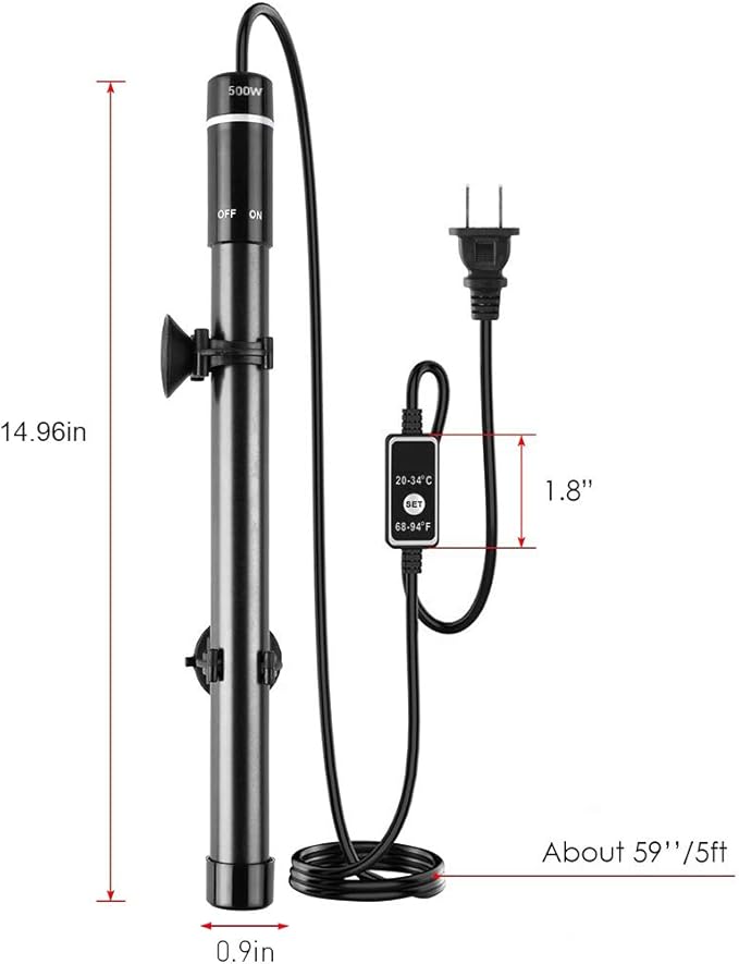 MQ Titanium Alloy 500W Aquarium Heater for Salt and Fresh Water, Digital LED Display Submersible Heater with External Thermostat Controller, for Fish Tank 70-80 Gallon