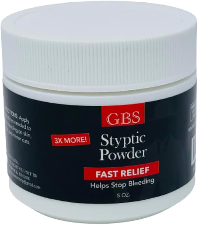 G.B.S Styptic Powder with Sealed Top + Scoop Quick Stop Bleeding, Nick Relief First Aid Useful for Minor Cuts, Nosebleeds, camping Safety Survival Kit (5oz)