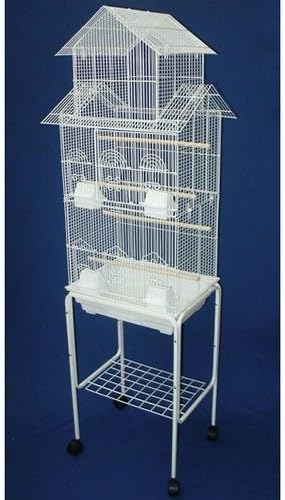 YML 6844 3/8" Bar Spacing Tall Pagoda Top Bird Cage with Stand, 18" x 14"/Small, White