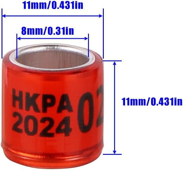 50Pcs Aluminium Pigeon Leg Rings with 2024 HKPA Training Identify Birds Leg Ring for Pigeon Quail Parrot(8mm Red)