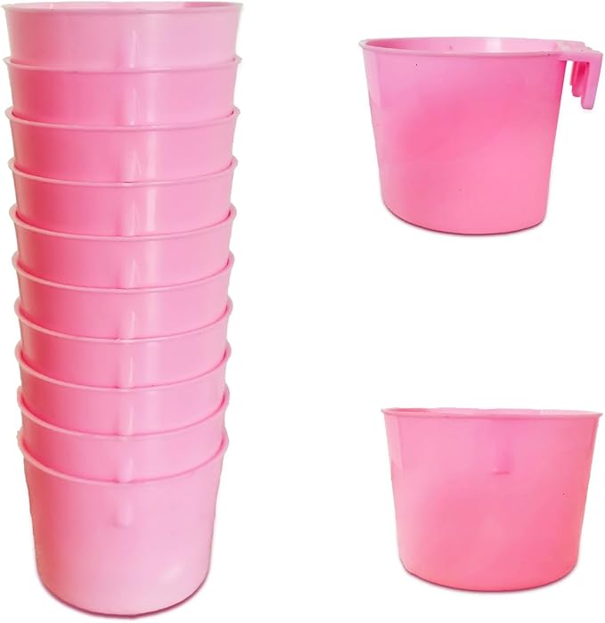 10 Pack Cage Cups Birds Feeders Seed Bowl Chicken Feeding Watering Dish Rabbit Water Food Hanging Wire Cages Box 8oz Coop Cups for Pet Parrot Parakeet Gamefowl Poultry Pigeon (Pink)