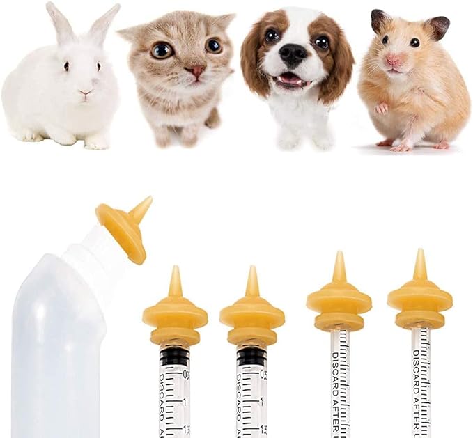 zhixing Pet Feeding Silicone Nipple with Bottle and Syringes for Puppy Dog Cat or Other Pets（Model 1）