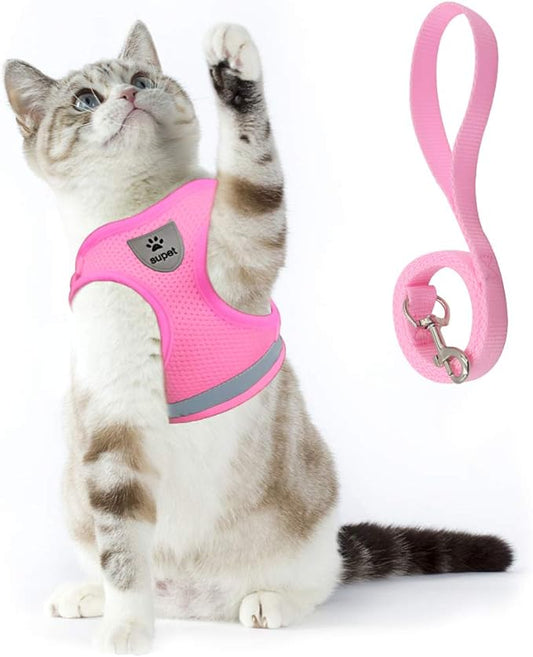 Supet Cat Harness and Leash Set for Walking Cat and Small Dog Harness Soft Mesh Harness Adjustable Cat Vest Harness with Reflective Strap Comfort Fit for Pet Kitten Puppy Rabbit