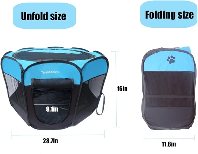 Portable Foldable Pet Playpen Exercise Pen Kennel Tent Carrying Case Indoor Outdoor Water-Resistant Removable Shade Cover for Puppies Kittens Cats Small Dogs (Blue)