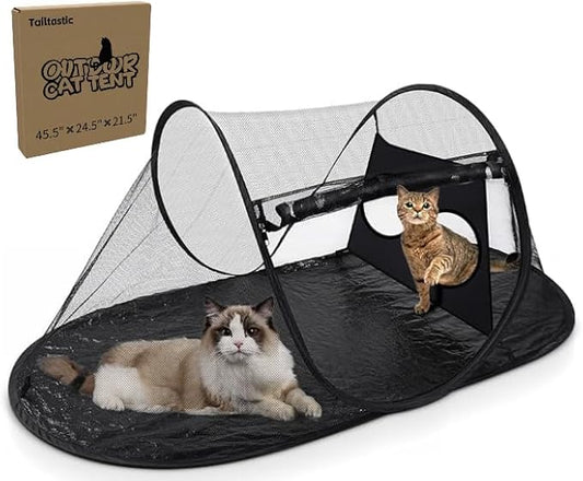 Outdoor Cat Tent with Removable Interactive Fabric,Outdoor Cat Enclosures for Indoor Cats, Portable Pet Playpen Ideal for Hiking, Traveling, and Sunbathing-Black