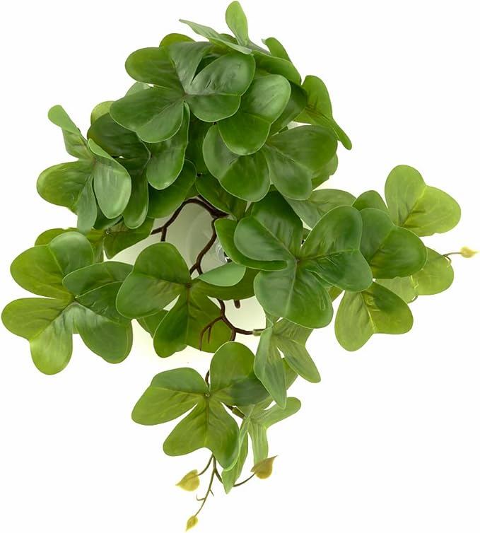 Reptile Plants for Terrarium, Amphibian Habitat Decor Artificial Hanging Plants with Suction Cup - Fake Shamrock