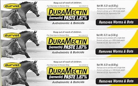 Duramectin (Ivermectin paste) wormer paste 6.08g 3 pack w/ 1 standard size nitrile glove pair