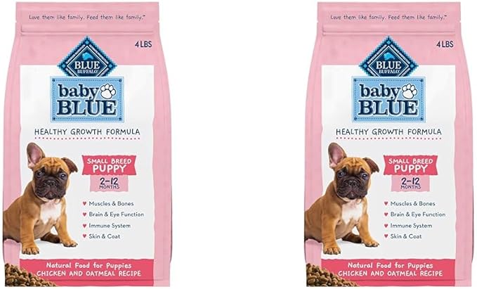 Blue Buffalo Baby BLUE Natural Small Breed Puppy Dry Dog Food, Healthy Growth Formula with DHA, Chicken and Oatmeal Recipe, 4-lb. Bag (Pack of 2)