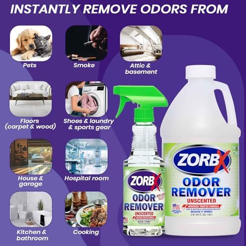 ZORBX Unscented Odor Eliminator for Strong Odor - Used in Hospitals & Healthcare Facilities | Advanced Trusted Formula, Fast-Acting Odor Remover Spray for Dog, Cat, House & Carpet (16 Oz + 64 Oz)