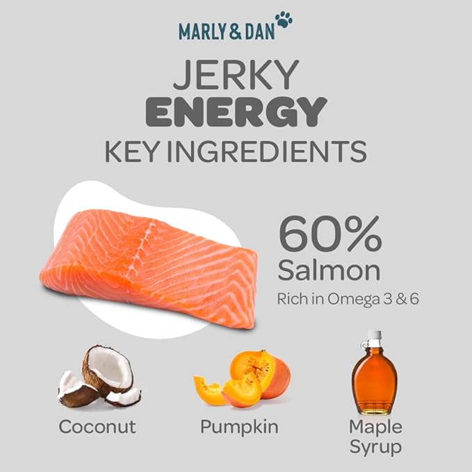 Marly & Dan Baked Salmon Jerky Snack Bar for Dogs with Sweet Potato and Pumpkin - Delicious Treats Dogs Adore, Naturally Healthy & Functional Energy Recipe, Rich in Omega 3/6, 6 oz