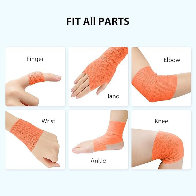 Self Adhesive Bandage Wrap, Medical Tape in First Aid Kit Cohesive Bandage Wrap for Sport & Athletic,and Wound Care for Animals Such as Cats, Dogs, and Horses 2" x 5 Yards 8 Rolls (Orange)