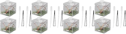 balacoo 8 Sets Jumping Spider Enclosure: Spider Cage Habitat Terrarium Micro Scorpion Droppers Reptile Hide Clear Jumping Enclosure Breeding Box Case with Breeding Tweezers Tank