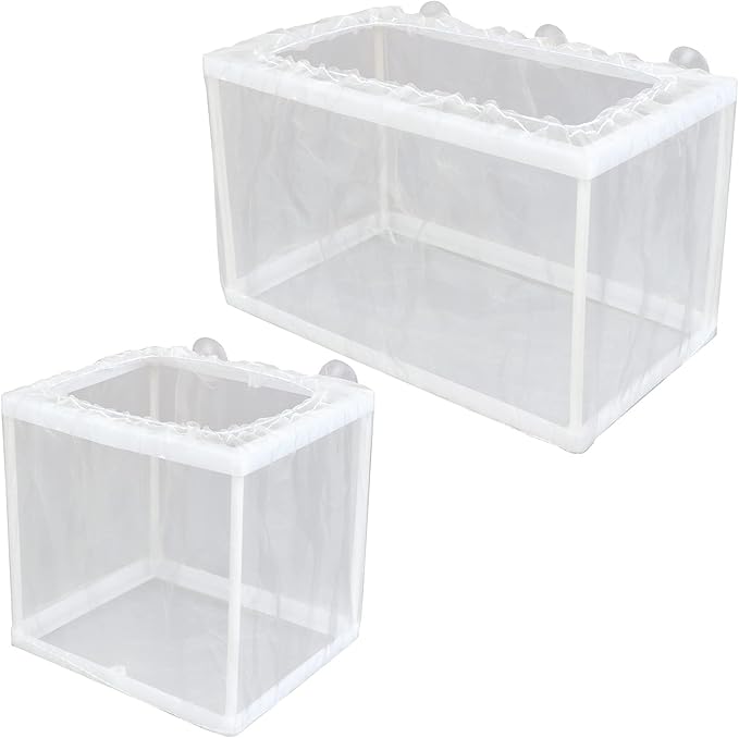 2 Pack Fish Breeding Box, 2 Pcs Fish Tank Breeder Net, Aquarium Separation Net Nylon Incubator Mesh, Fry Hatchery Incubator Mesh with 8 Suction Cup for Newborn Small Fish (Small Size, Big Size)