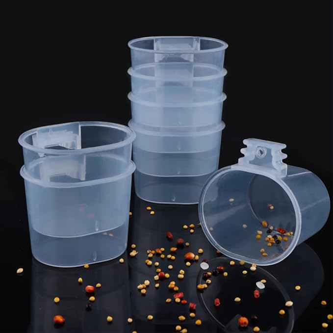 9 Pack Small Bird Food and Water Bowl Feeder, Parrot Convenient Hanging Container, Plastic Cage Sand Cup Feeding Dish