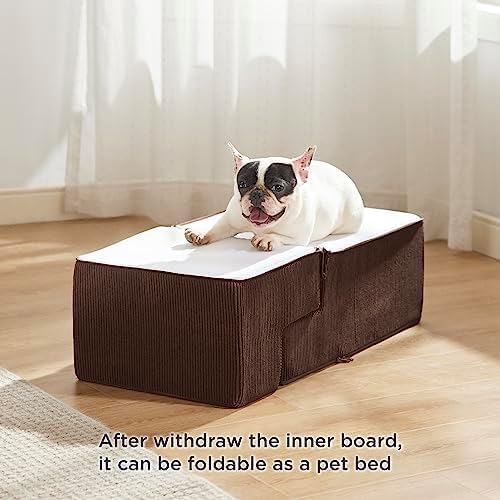 Lesure Dog Stairs for Small Dogs - Pet Stairs for High Beds and Couch, Folding Pet Steps with CertiPUR-US Certified Foam for Cat and Doggy, Non-Slip Bottom Dog Steps, Brown, 4 Steps