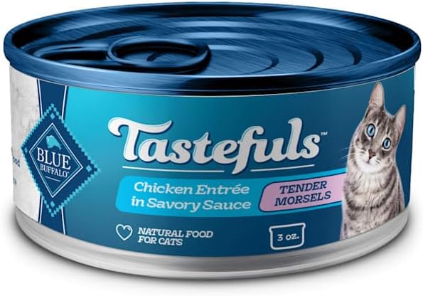 Blue Buffalo Blue Tastefuls Chicken Entree Morsels in Gravy Natural Wet Food for Adult Cats, 3 oz., Case of 12