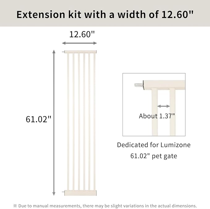Extra Tall Pet Gate 55.12" High Pressure Mounted 12.60" Wide Extension kit 1.37" Gap (12.60", Cream White)