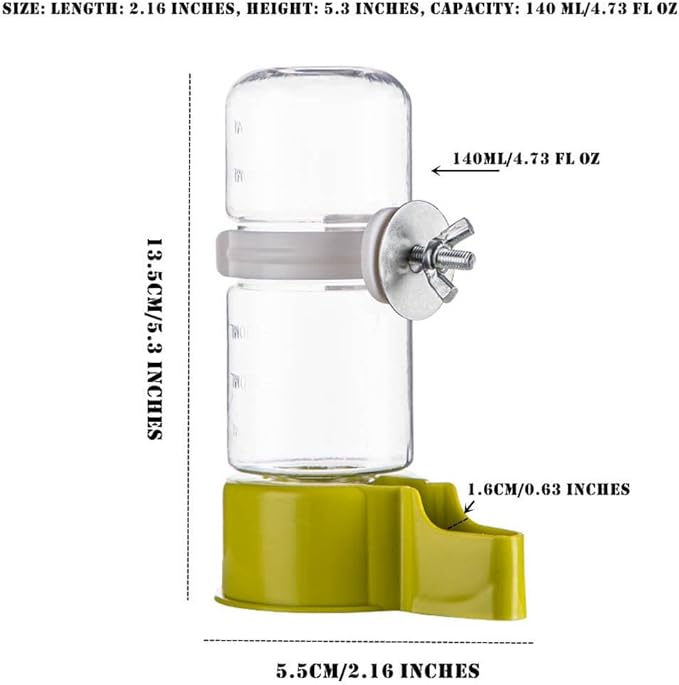 Pet Bird Automatic Water Feeder, 4.73 Fl Oz Parrot Water Dispenser, Bird Cage Suspended Automatic Water Dispenser for Parakeet Budgie Lovebirds Canary Cockatiel (White)