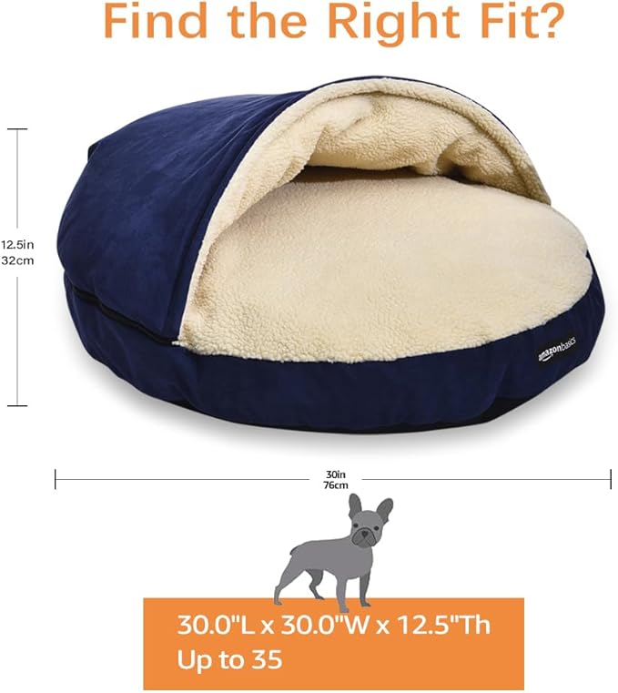 Amazon Basics Cozy Pet Cave Bed for Dog, Medium, 30 x 30 x 12.5 Inches, Blue