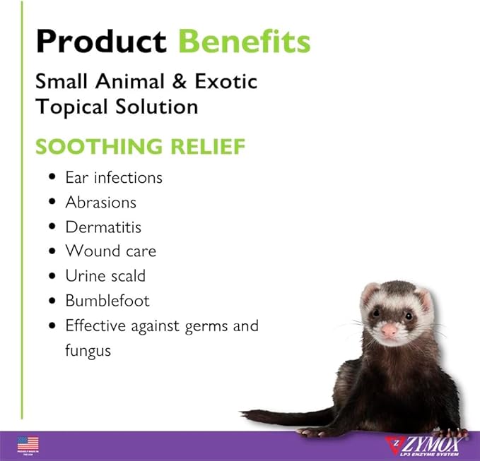 Zymox Small Animal & Exotic Topical Solution, 1.25 oz. – Supports Healthy Skin & Ears for Dog, Cat, Rabbit, Guinea Pig, Ferret, Hamster, Chinchilla, Monkey