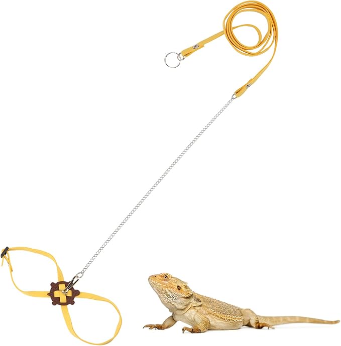 2 Pack Adjustable Reptile Harness and Leash for Lizard Gecko Bearded Dragon Outside Walk (Yellow)