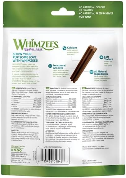 WHIMZEES by Wellness Puppy Natural Dental Chews for Dogs, Long Lasting Treats, Grain-Free, Freshens Breath, Extra Small/Small Breed, 30 count , 7.90 Ounce (Pack of 1)