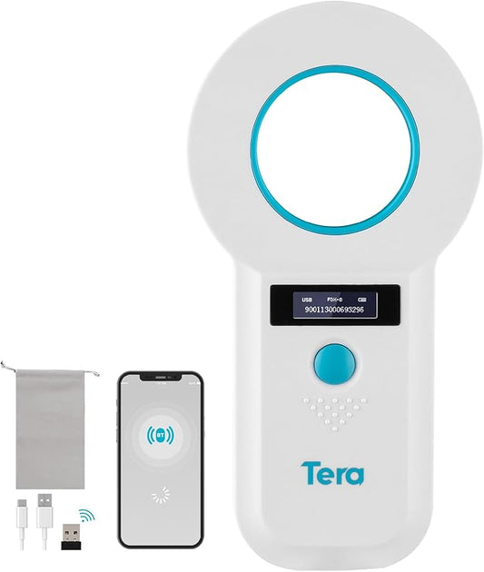 Tera Portable Pet Microchip Scanner: 3-in-1 BT Wireless 2.4G Wired USB Carrying Bag Animal Tag Reader with OLED Display Screen RFID Rechargeable Data Storage EMID FDX-B(ISO11784/85) for Dog Cat, W90B