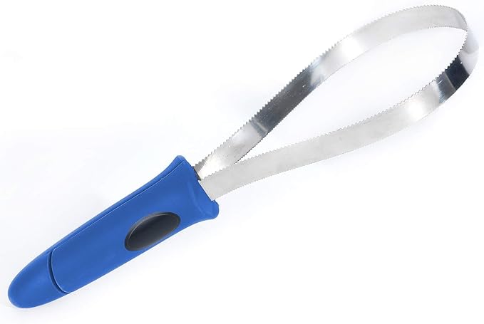 Dual-Sided Shedding Blade with Stainless Steel Blade De-Shedding Tool for All Dog Coat Types- Soft Touch Grip (BLUE)