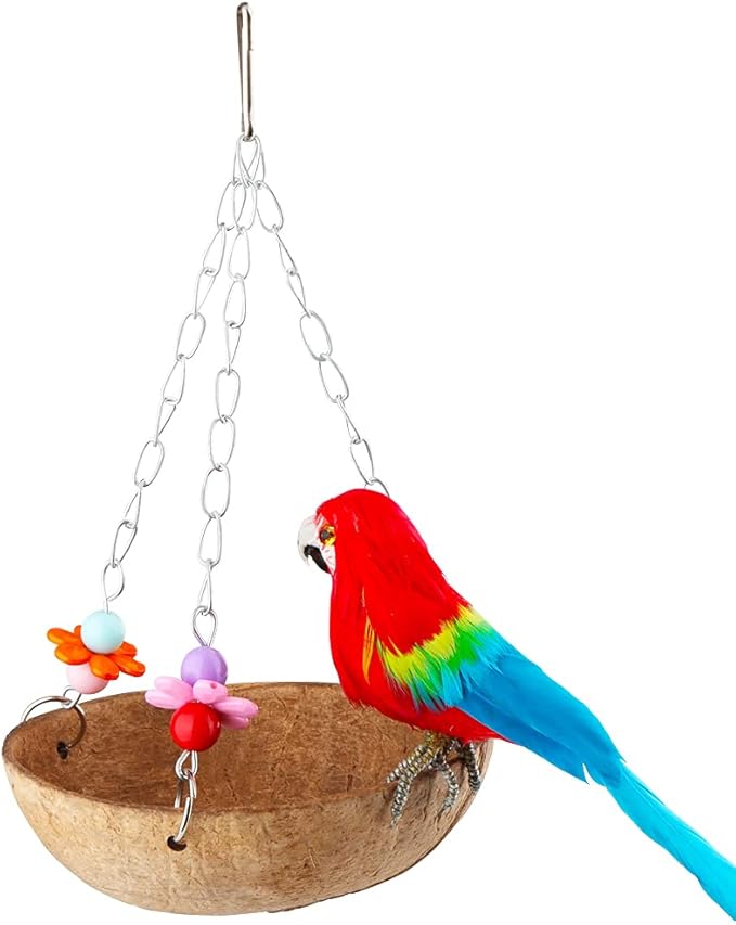 Sugar Glider Swing Toy Bird Natural Coconut Shell Nest Cage Hanging Accessories for Sugar Glider Bird Parrot