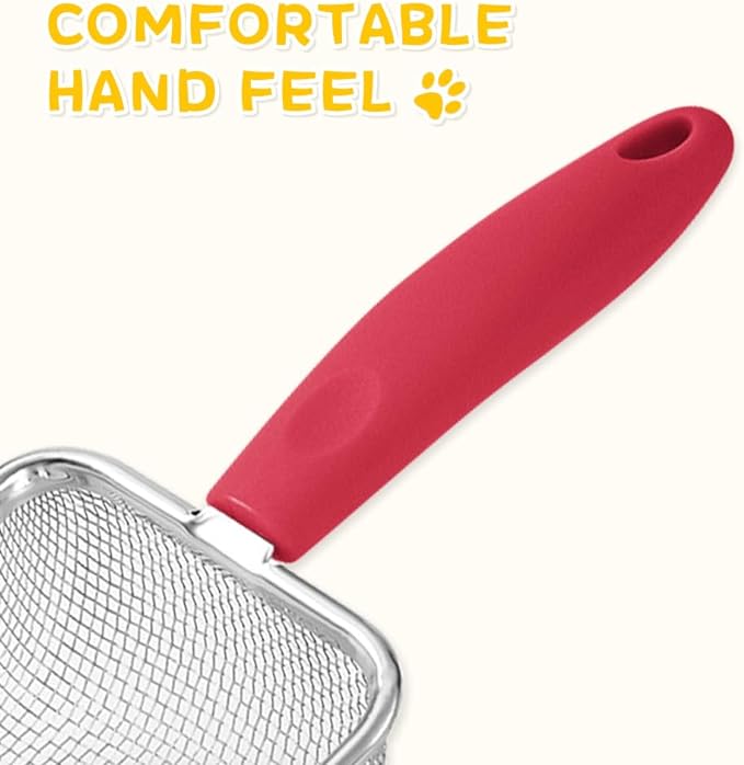 Cat Litter Scoop,Sturdy Litter Cleaner Corner Shovel,2Pcs Stainless Steel Mesh Litter Shovel,Easy to Clean Reptile Terrarium Sand Waste,Beach Shovel(Red)