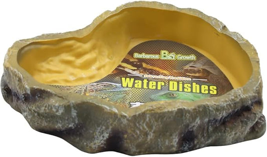 Reptile Water Dish,Resin Reptile Rock Food Feeder bowl, Water and food Bowl,Terrarium Decor for Leopard Gecko, Lizard,Spider,Turtle,Scorpion, Chameleon,Hermit Crabs (L, Yellow)