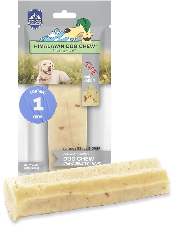 Himalayan Dog Chew Premium Yak Cheese Himalayan Dog Chews, Bacon, 1 X-Large Treat, 3.3 oz, Dog Treats Large Breed, All Natural, Long Lasting Dog Chews for Aggressive Chewers, Dogs Under 55 lbs