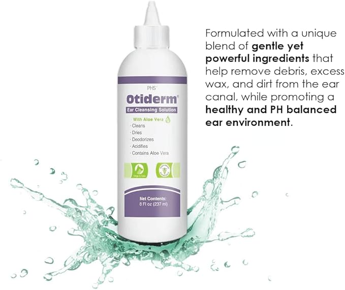 Otiderm Ear Cleansing Solution with Aloe Vera for Dogs & Cats, Anti-Irritant Formula with Neutral pH and Aloe Vera, Deodorize & Gently Clean - 8 fl oz