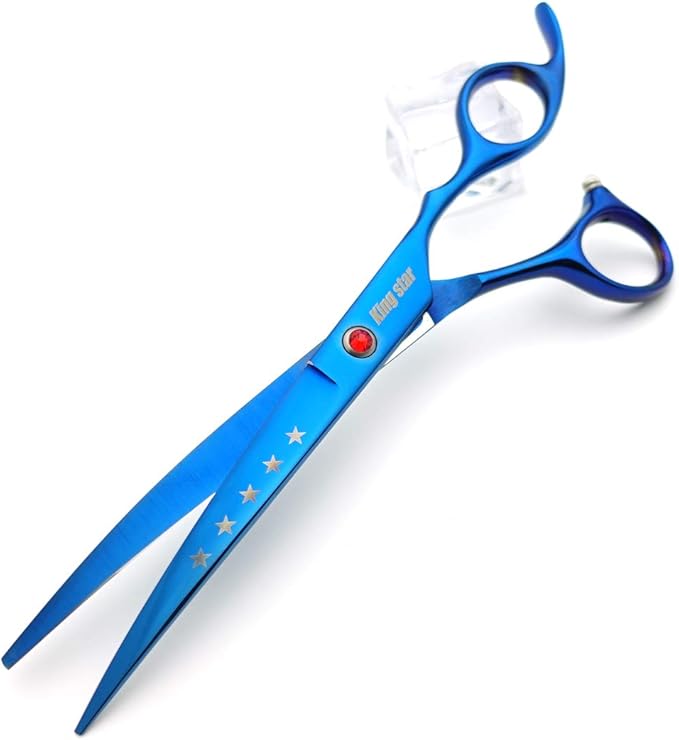 7.0in Titanium Blue Professional Pet Grooming Scissors Set,Straight & Thinning & Curved Scissors 4pcs Set for Dog Grooming,(Blue)