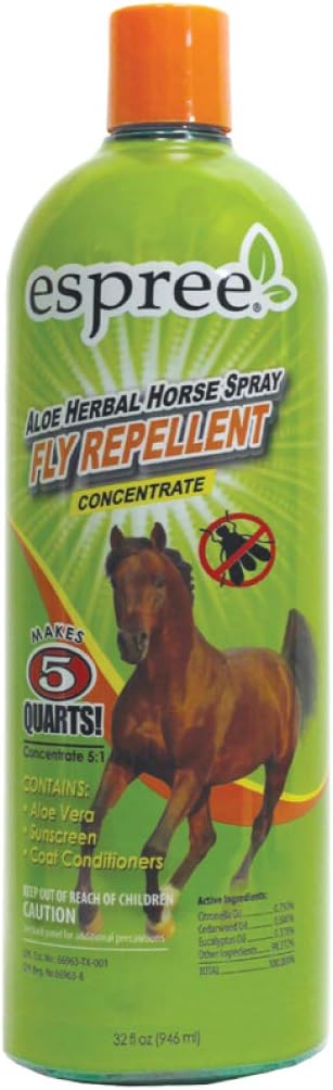 Espree Aloe Herbal Horse Spray | Fly Repellent with Aloe, Sunscreen, and Coat Conditioners | Promotes a Healthy Coat and Protection from The Sun | 32 oz Concentrate