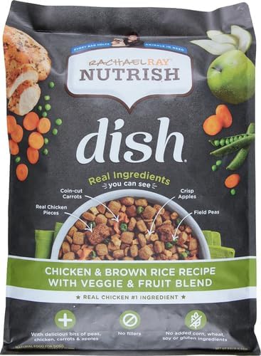 Rachael Ray Nutrish Dish Premium Natural Dry Dog Food with Added Vitamins, Minerals & Taurine, Chicken & Brown Rice Recipe with Veggies & Fruit, 11.5 Pound Bag